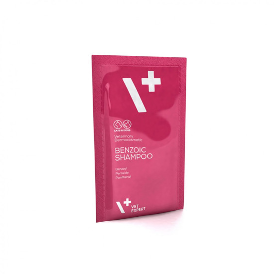 Șampon Vet Expert Benzoic – Tratament Dermatologic pentru Câini și Pisici – 20 Plicuri x 15 ml